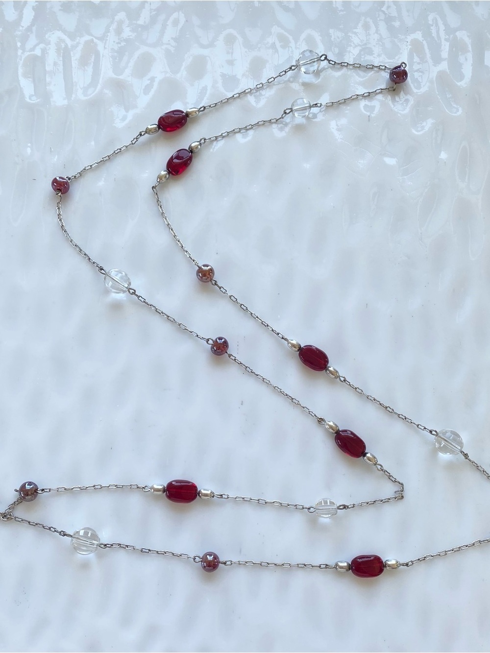 Garnet and Crystal Bead Necklace 42” inches - Picture 4 of 10